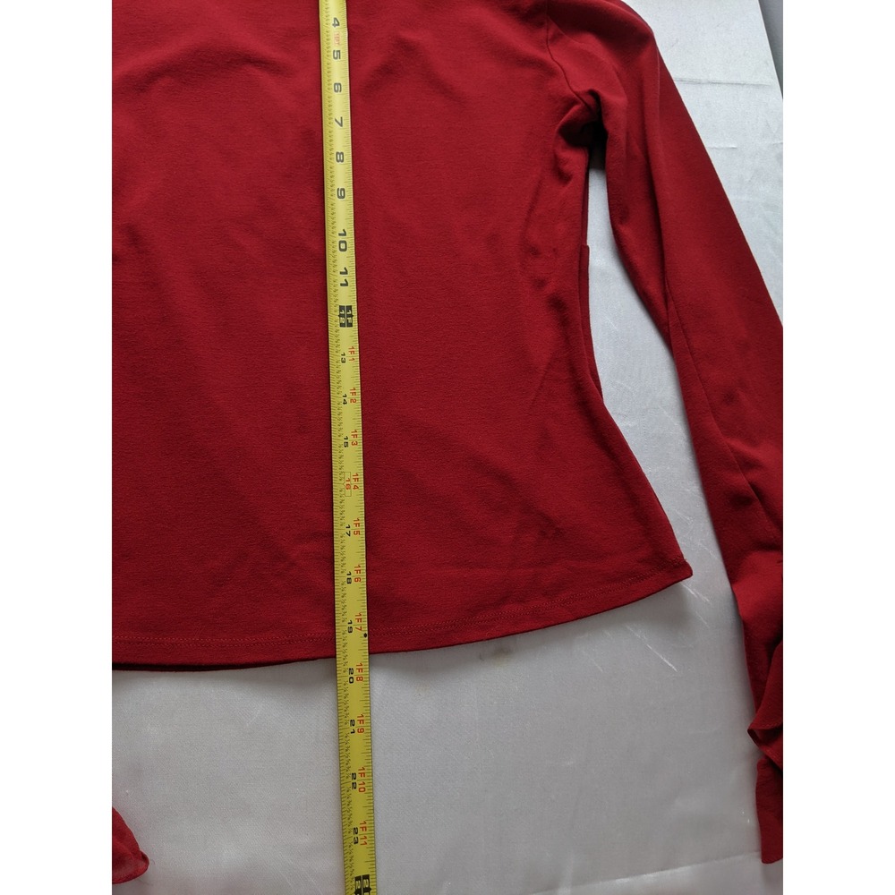 Cache Y2K Red Ruffle Wrap Top Silk Trim Long Sleeve V-Neck Small S USA Made - Picture 4 of 7